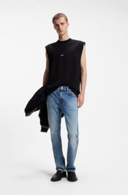 Sleeveless cotton T-shirt with logo patch, Black