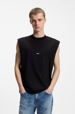 Sleeveless cotton T-shirt with logo patch, Black