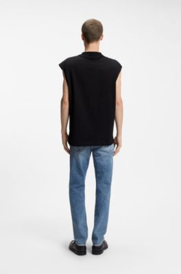 Sleeveless cotton T-shirt with logo patch, Black