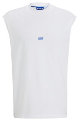 Sleeveless T-shirt in cotton jersey with logo patch, White