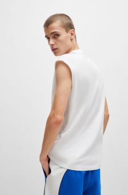 Sleeveless T-shirt in cotton jersey with logo patch, White