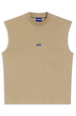 Sleeveless T-shirt in cotton jersey with logo patch 1