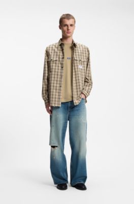 T-shirt sans manches en jersey de coton avec patch logot&eacute;, Beige