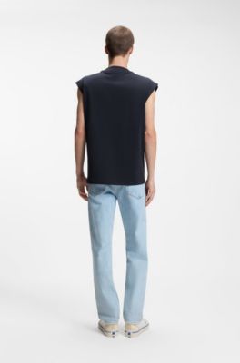 Sleeveless cotton T-shirt with logo patch, Dark Blue