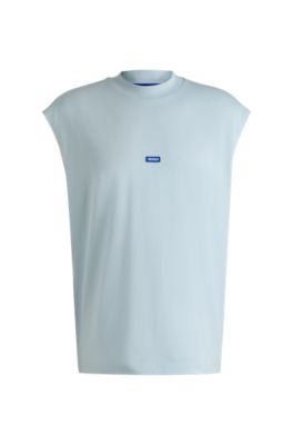 Sleeveless T-shirt in cotton jersey with logo patch, Light Blue