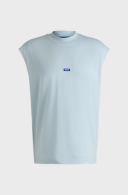 Mouwloos T-shirt van katoenen jersey met logopatch, Lichtblauw