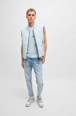 Sleeveless T-shirt in cotton jersey with logo patch, Light Blue