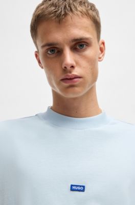 Sleeveless T-shirt in cotton jersey with logo patch, Light Blue