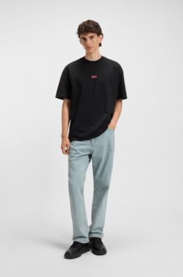 Loose-fit T-shirt in cotton with rear logo artwork, Black