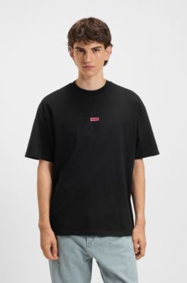 Loose-fit T-shirt in cotton with rear logo artwork, Black