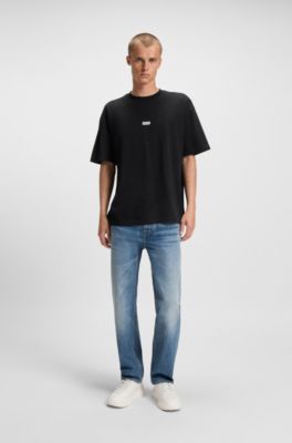 Loose fit-t-shirt i bomull med tryckt logga bak, Svart