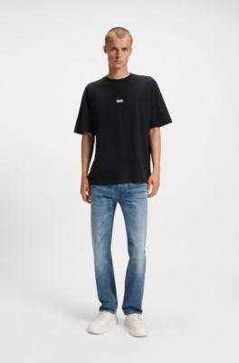 Loose-fit T-shirt in cotton with rear logo artwork, Black
