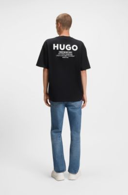 Loose-Fit T-Shirt aus Baumwolle mit Logo-Artwork hinten, Schwarz