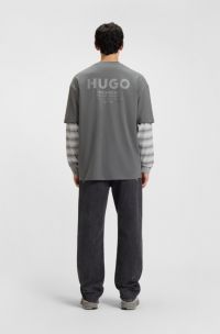 Loose-fit katoenen T-shirt met logo-artwork op de rug, Grijs