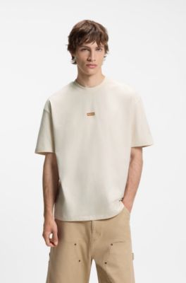 Loose-fit T-shirt in cotton with rear logo artwork, Natural