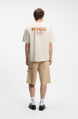 Loose-fit T-shirt in cotton with rear logo artwork, Natural