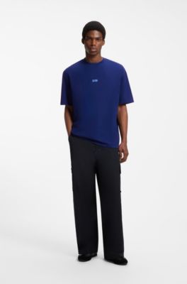 Loose-fit T-shirt in cotton with rear logo artwork, Dark Blue