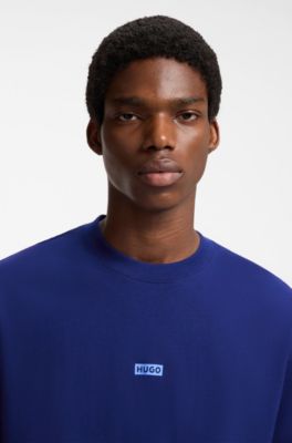 Loose-fit T-shirt in cotton with rear logo artwork, Dark Blue