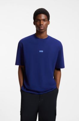 Loose-fit T-shirt in cotton with rear logo artwork, Dark Blue