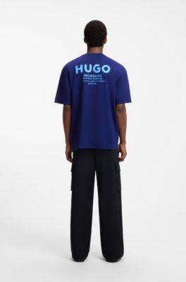 Loose-fit T-shirt in cotton with rear logo artwork, Dark Blue
