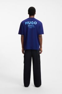 Loose-fit T-shirt in cotton with rear logo artwork, Dark Blue