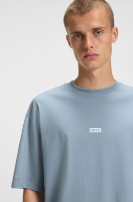 Loose-fit katoenen T-shirt met logo-artwork op de rug, Lichtblauw