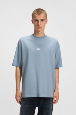 Loose-fit T-shirt in cotton with rear logo artwork, Light Blue