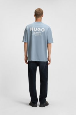 Loose-fit T-shirt in cotton with rear logo artwork, Light Blue