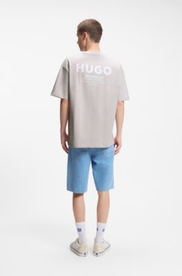 T-shirt con vestibilit&agrave; comoda in cotone con grafica con logo sulla parte posteriore, Luce viola