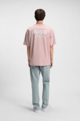 Loose-fit T-shirt in cotton with rear logo artwork, light pink