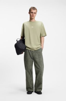 Loose-fit T-shirt in cotton with rear logo artwork, Light Green