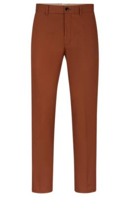 Hugo Boss Slim-fit Trousers In Stretch Cotton With Silk In Orange