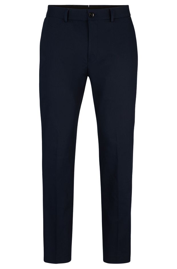 Slim-fit trousers in stretch cotton with silk, Dark Blue