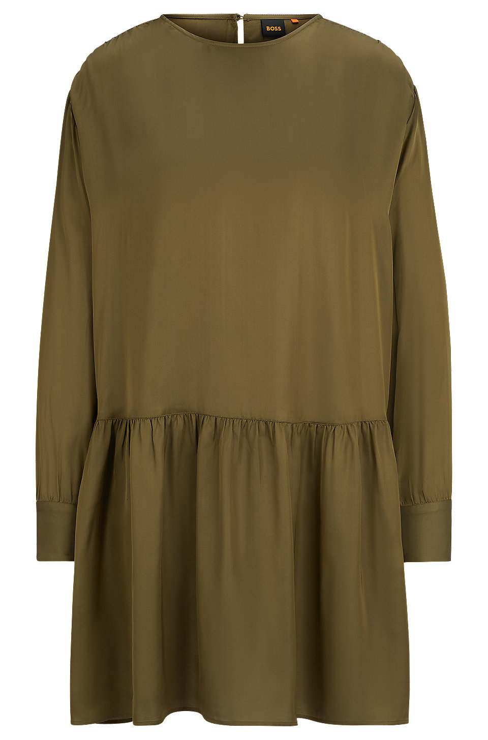 BOSS - Regular-Fit Kleid mit Volant am Saum und Schlüsselloch-Ausschnitt