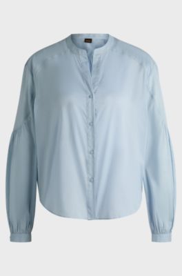 Regular-fit blouse in cotton voile with wide sleeves, Light Blue