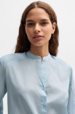 Chemisier Regular en voile de coton &agrave; manches larges, bleu clair