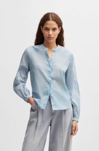 Camicetta regular fit in voile di cotone con maniche ampie, Celeste