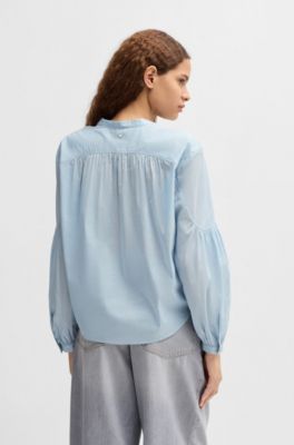 Regular-fit blouse in cotton voile with wide sleeves, Light Blue
