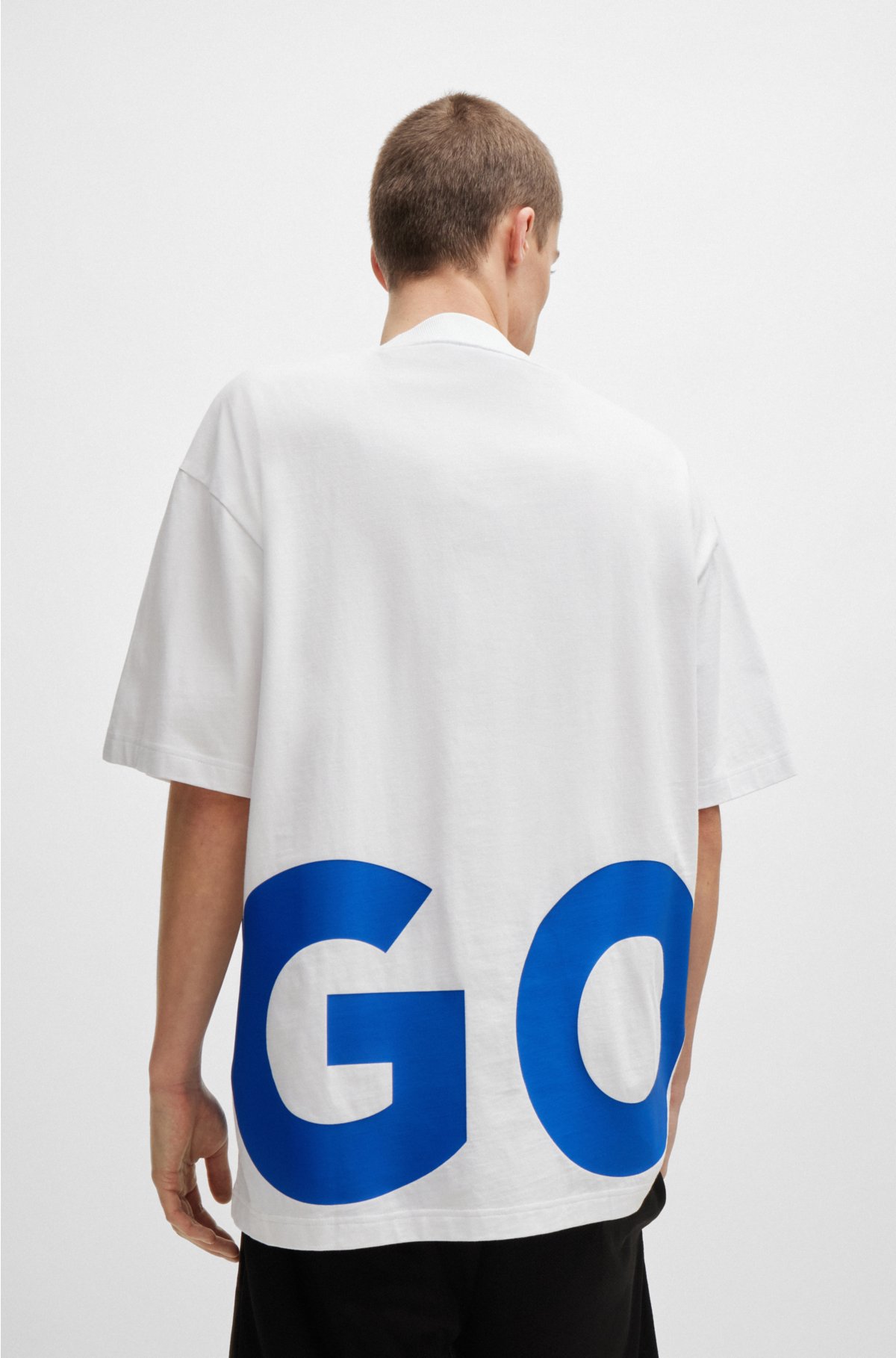 Cotton-jersey T-shirt with wrap-around logo, White