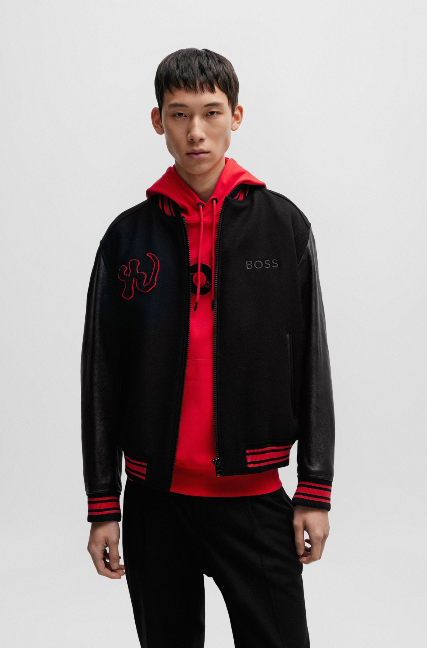 Hugo boss leather deals bomber jacket