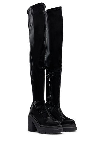 HUGO x Bella Poarch vinyl-effect heeled boots, Black