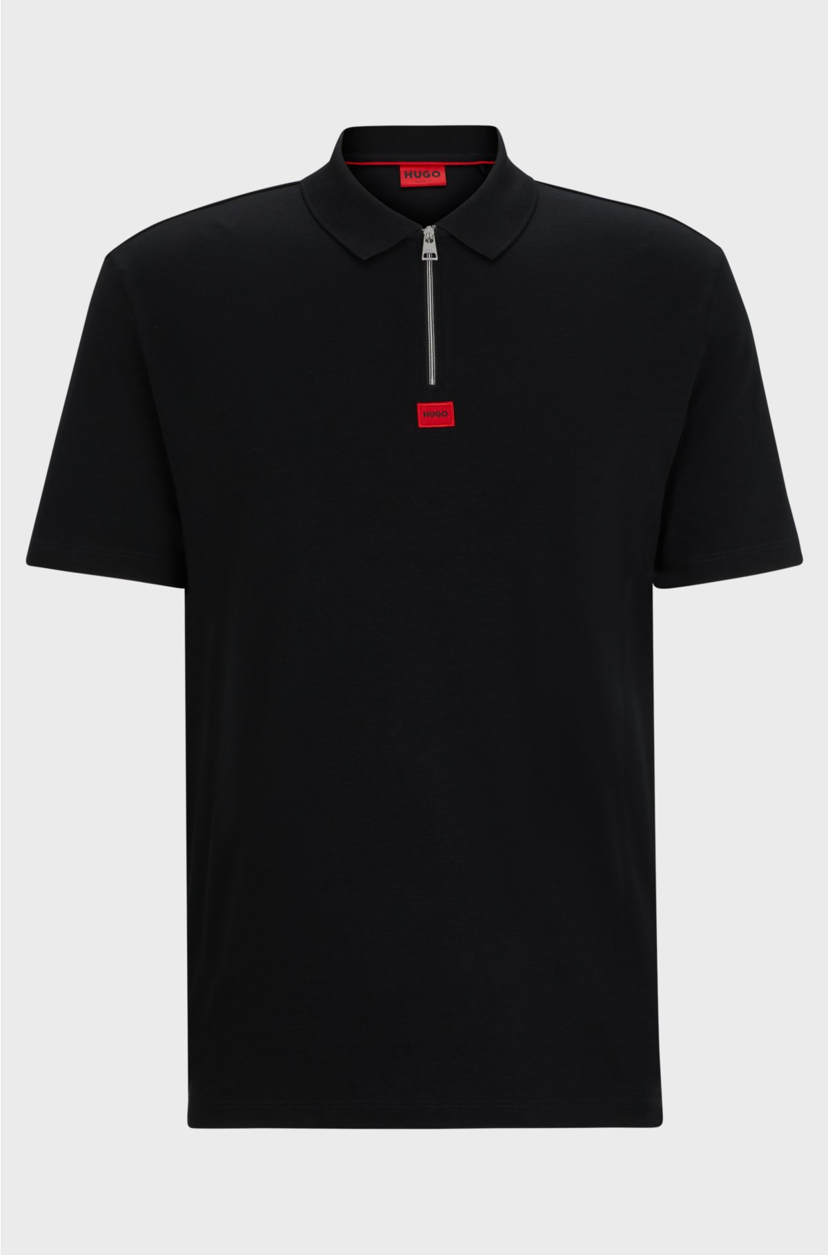 Cotton-jersey polo shirt with logo label, Black