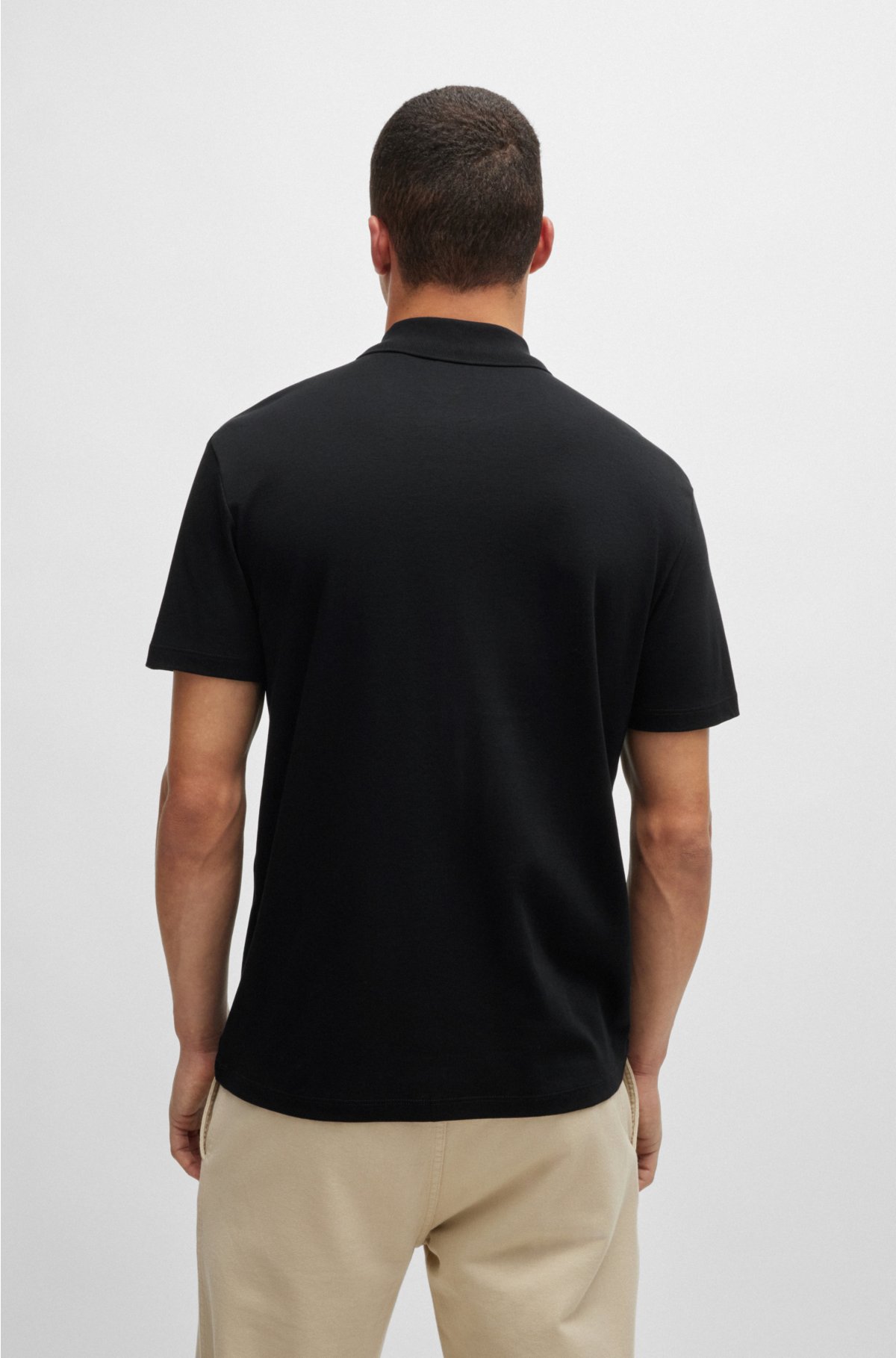 Cotton-jersey polo shirt with logo label, Black