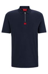 Cotton-jersey polo shirt with logo label, Dark Blue