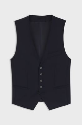 Gilet Slim en laine vierge stretch, Bleu fonc&eacute;