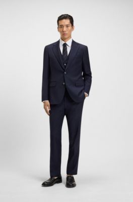 Slim-fit waistcoat in virgin wool with stretch, Dark Blue