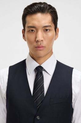 Slim-fit waistcoat in virgin wool with stretch, Dark Blue