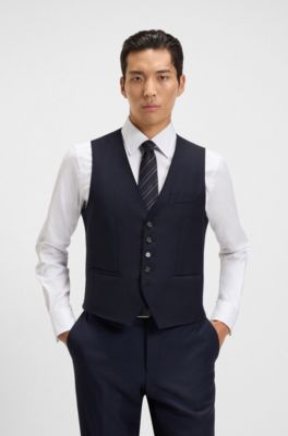 Slim-fit waistcoat in virgin wool with stretch, Dark Blue