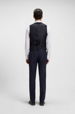 Slim-fit waistcoat in virgin wool with stretch, Dark Blue