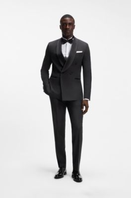 Slim-fit trousers in stretch virgin wool, Black